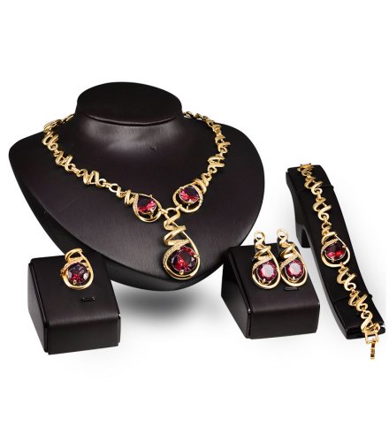 SET575 - Red Droplet Four Piece Jewellery Set